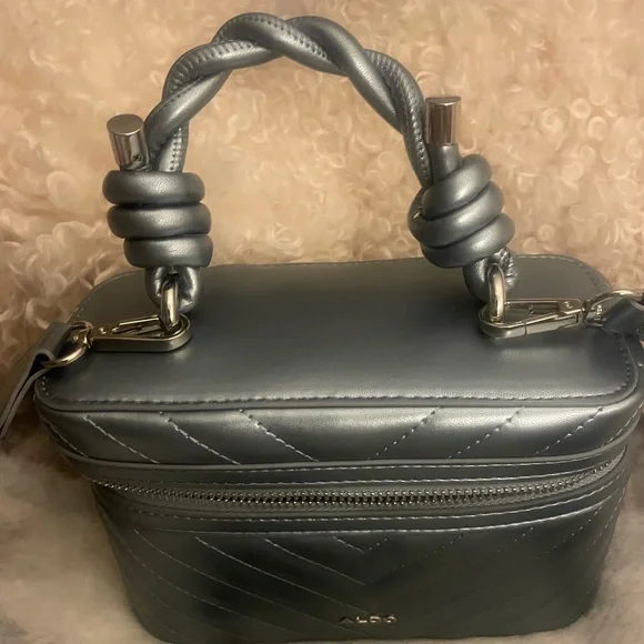 Aldo Quilted Blue Malenwan Metallic Box Crossbody Satchel Bag NWOT - Picture 7 of 7